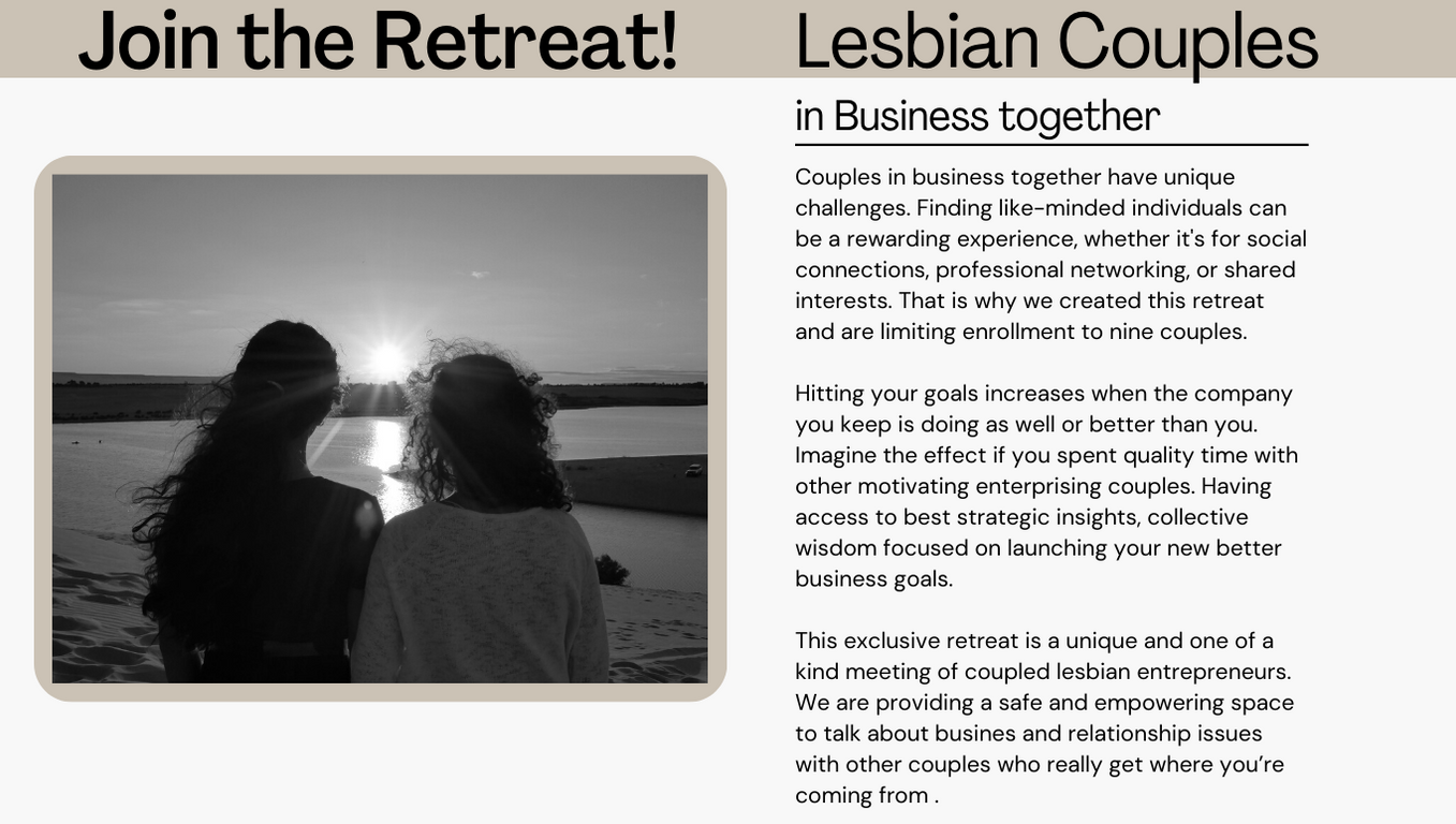 page one couples in Biz retreat announcement