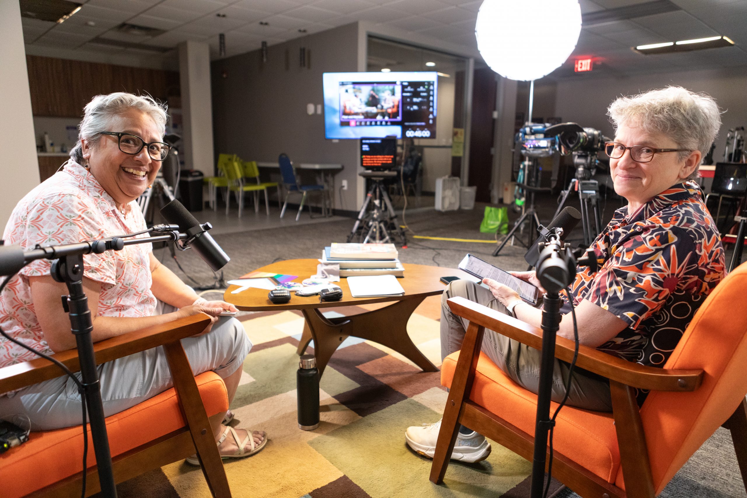Monique Velasquez and Piper Kessler recording the Change the Reel podcast in the Velasquez Media studio Monique Velasquez and Piper Kessler recording the Change the Reel podcast in the Velasquez Media studio
